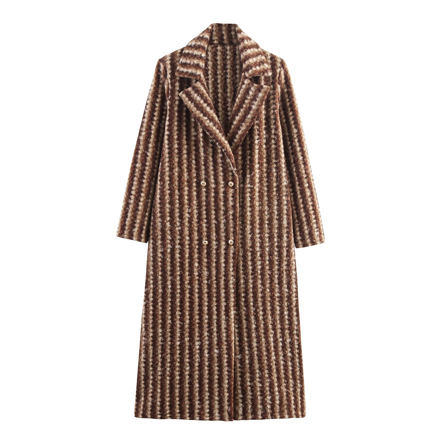 Women's British Style Woolen Striped Wide Coat