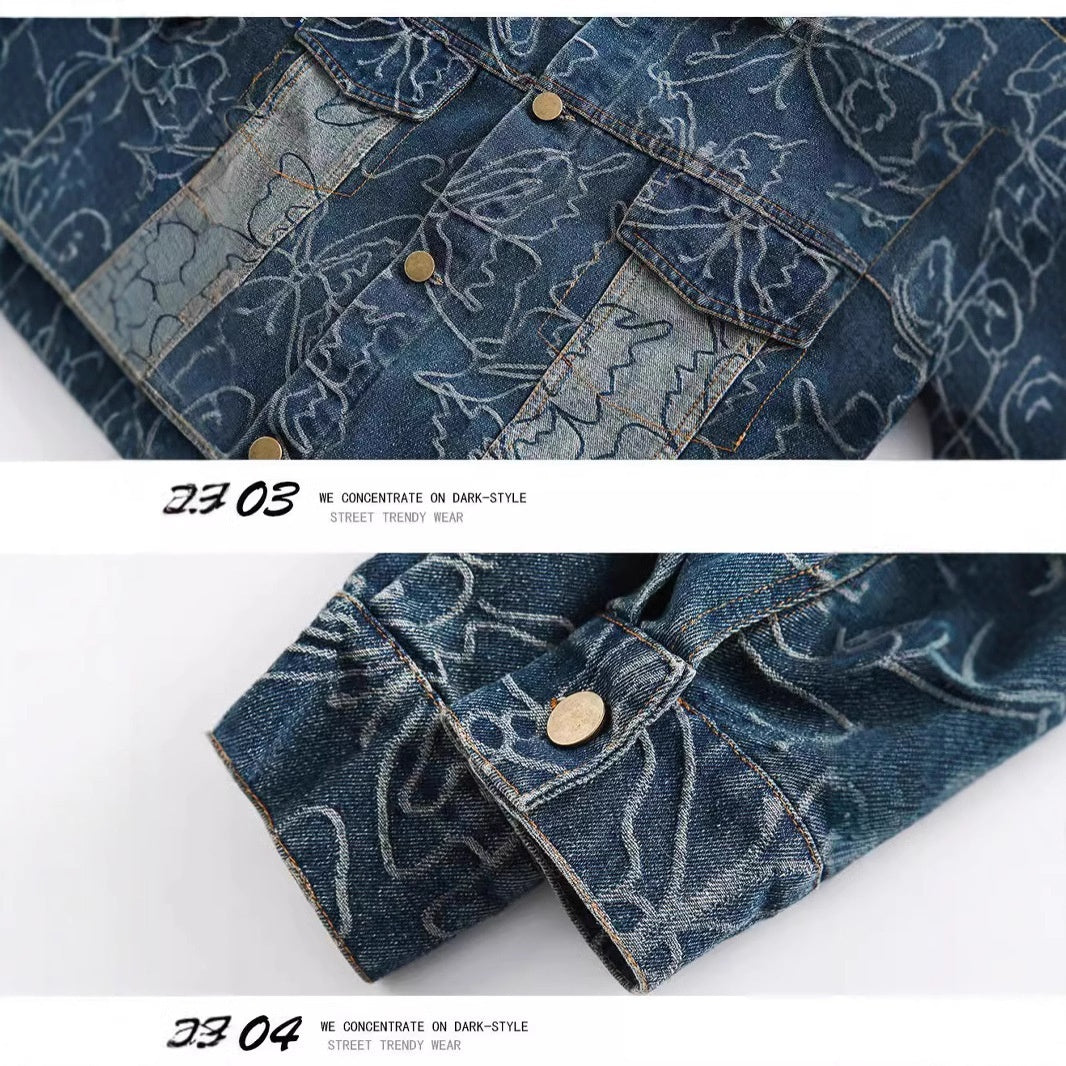 Vintage Distressed Denim Jacket – Japanese-Inspired Washed Blue