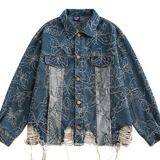 Vintage Distressed Denim Jacket – Japanese-Inspired Washed Blue