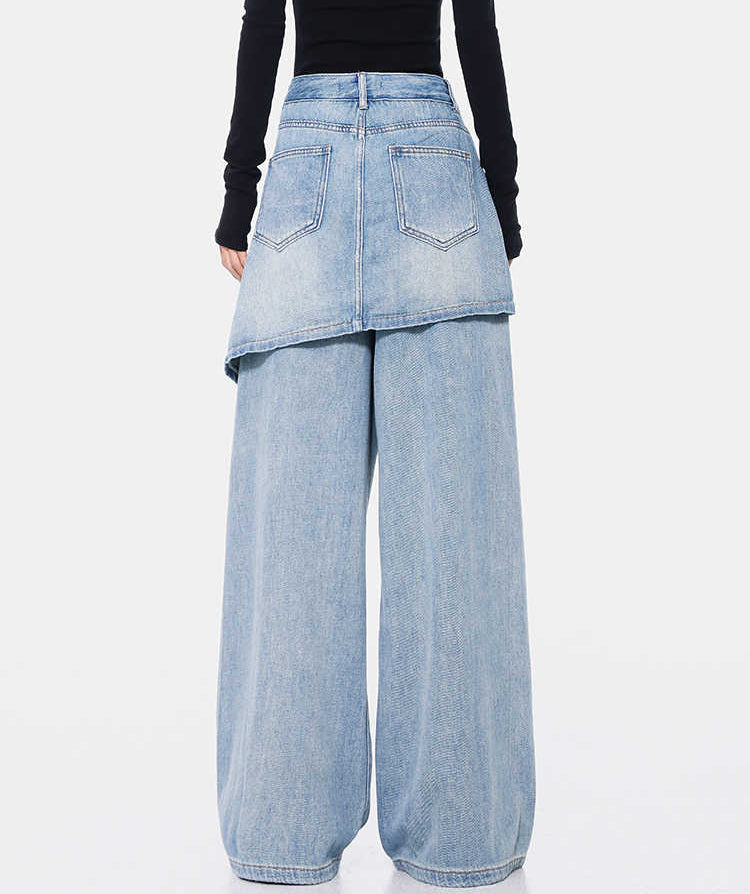 Vintage Washed Two-Tone Straight Leg Jeans