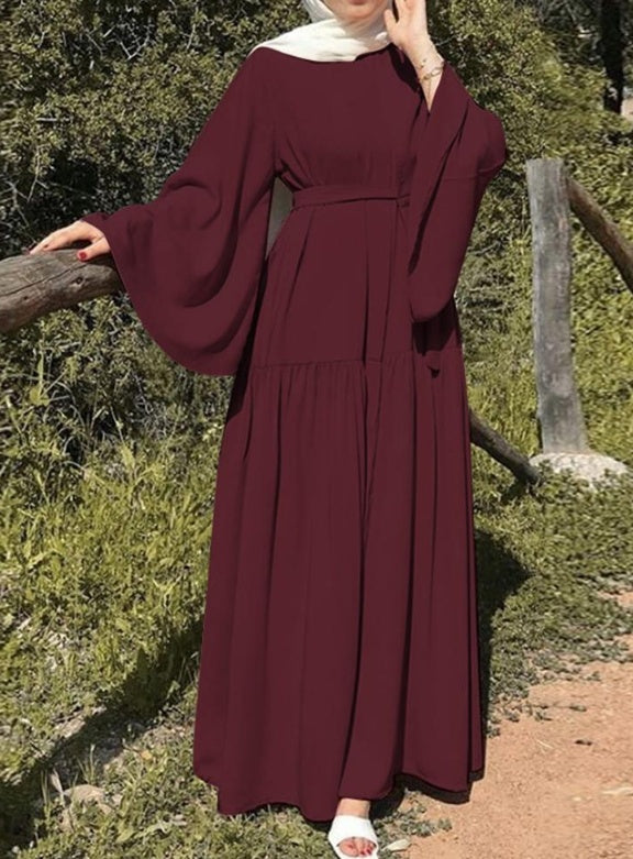 Flared Sleeve Tie-Waist Maxi Dress | Premium Modest Fashion