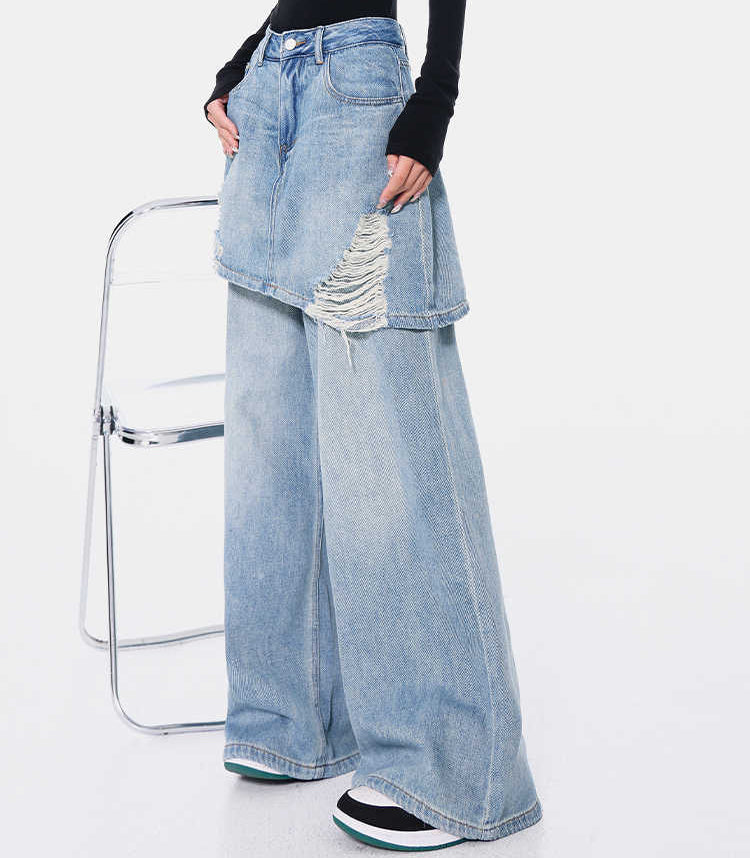 Vintage Washed Two-Tone Straight Leg Jeans