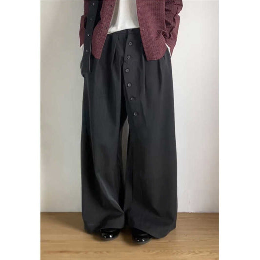 American Retro Ring Button Black Suit Pants - Pants