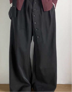 American Retro Ring Buttoned Charcoal Black Suit Pants - Pants