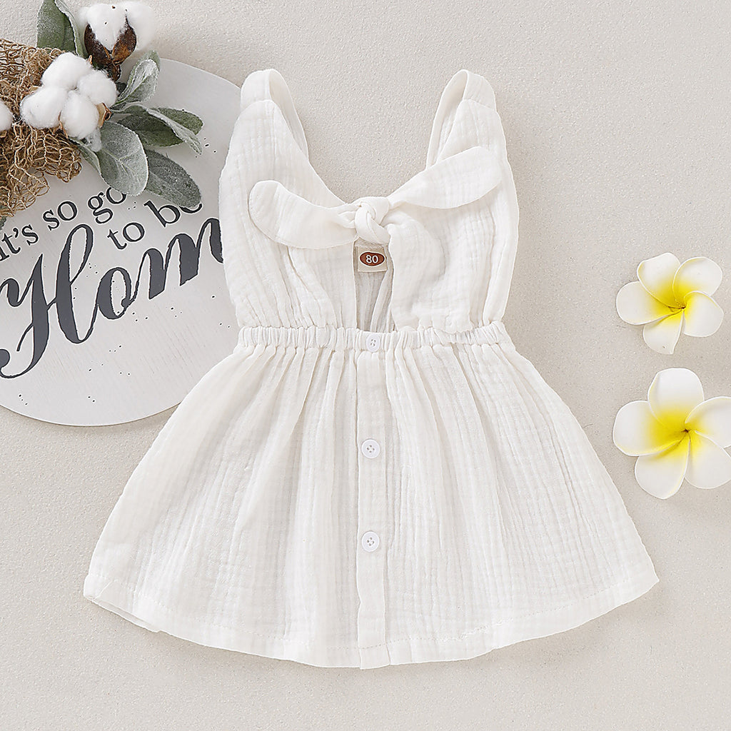 Kids' Organic Cotton Sleeveless Dress, Girls' Cute Dress with Bow Tie