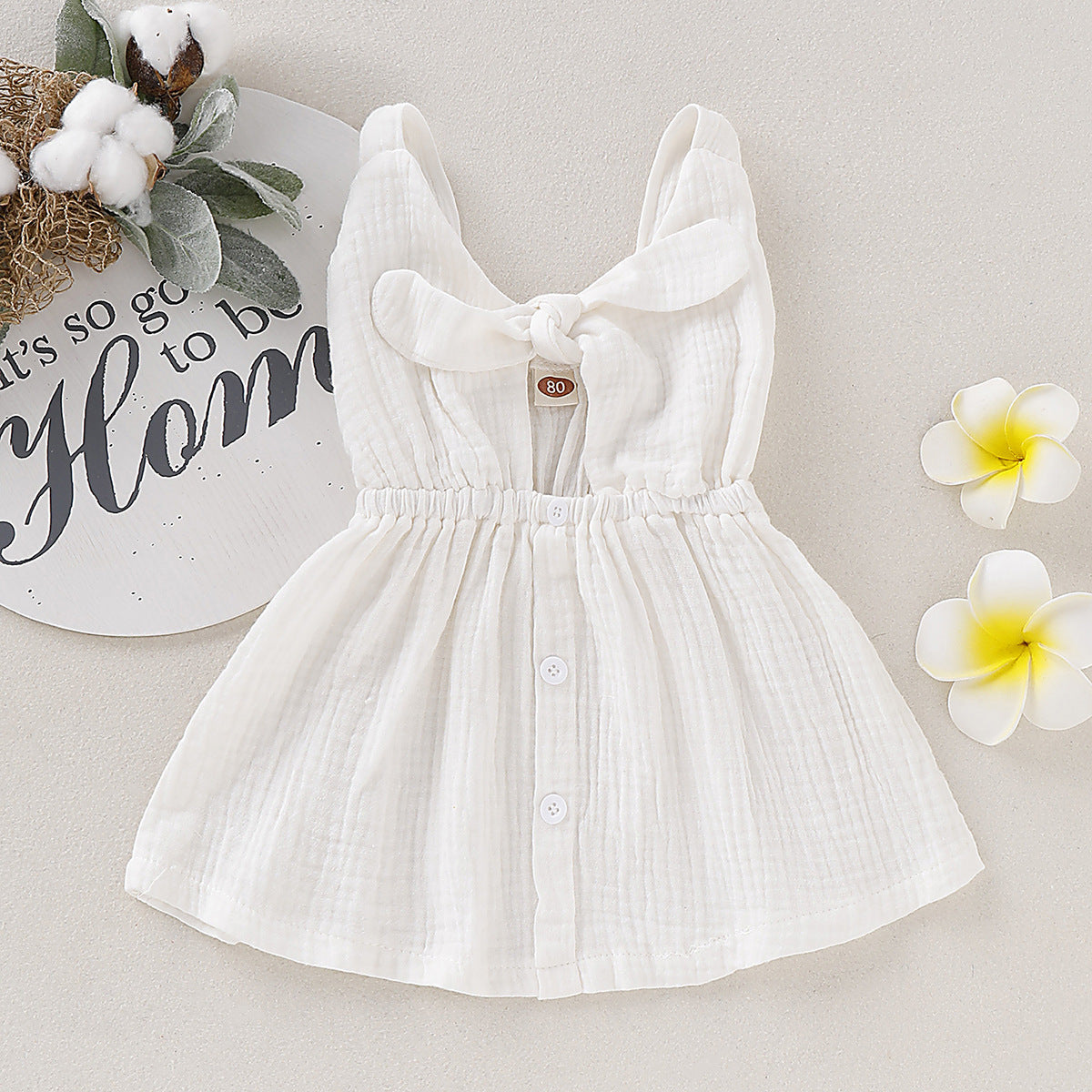Kids' Organic Cotton Sleeveless Dress, Girls' Cute Dress with Bow Tie