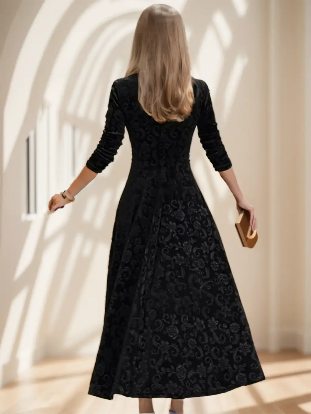 Floral Paisley Pattern Luxury Velvet Dress