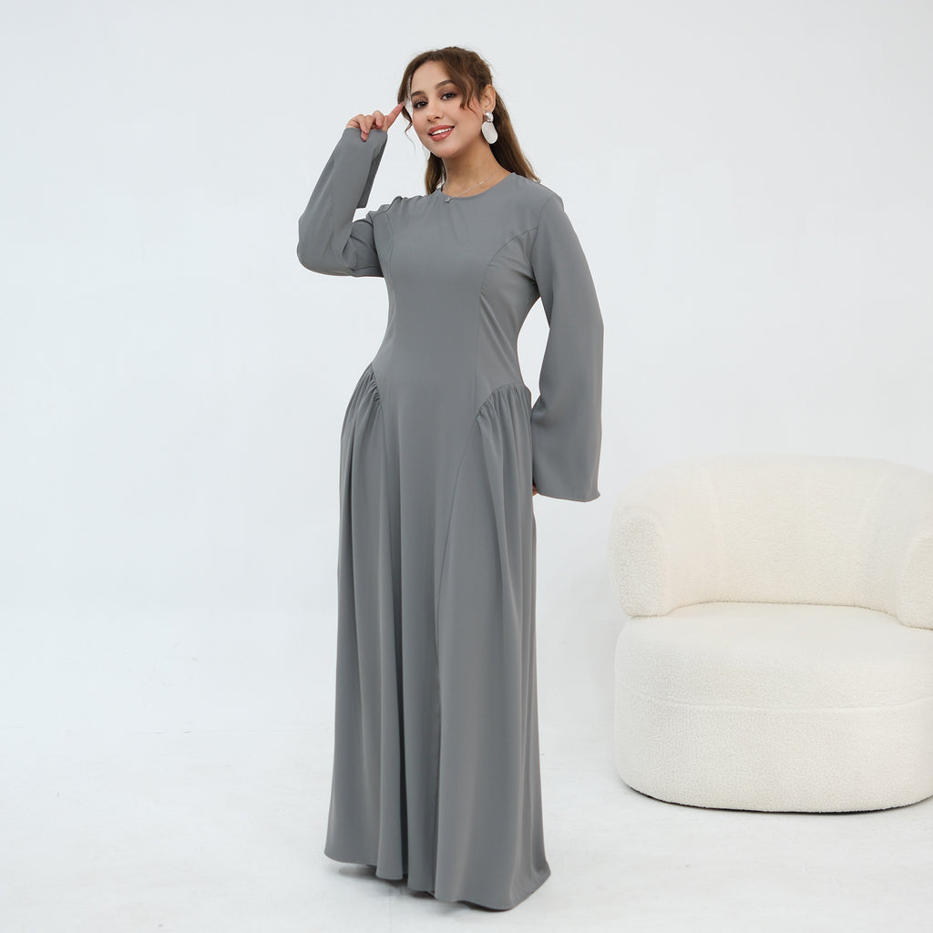 Elegant Floor-Length Modest Dress - Plus Size Long Sleeve A-Line Dress
