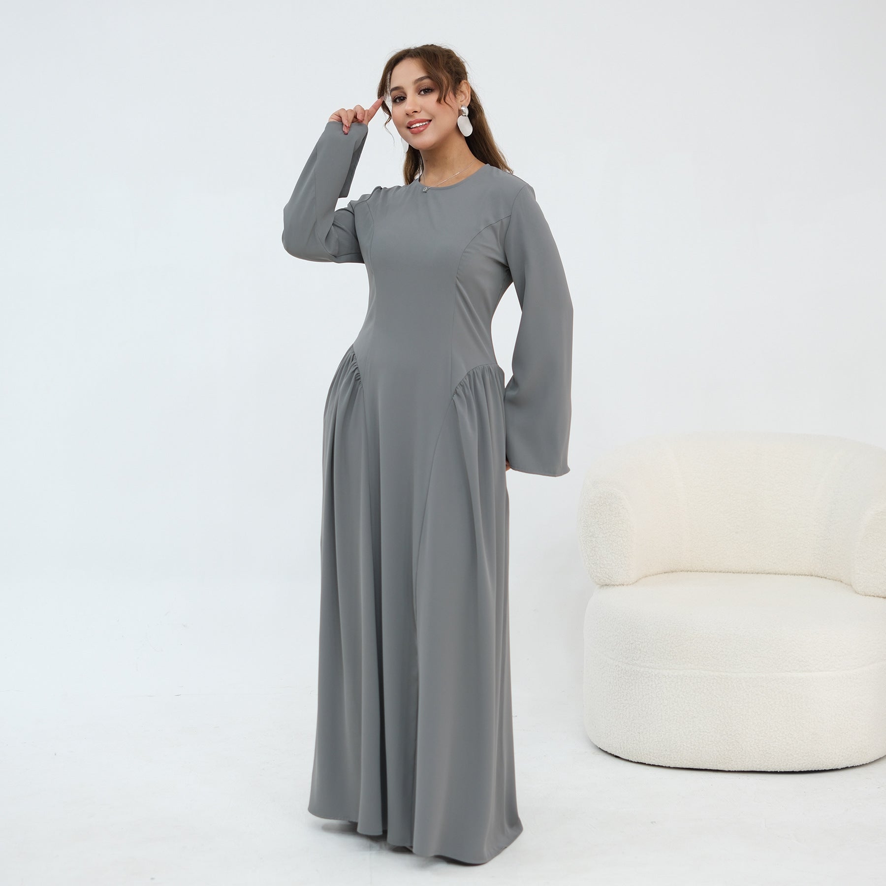Elegant Floor-Length Modest Dress - Plus Size Long Sleeve A-Line Dress