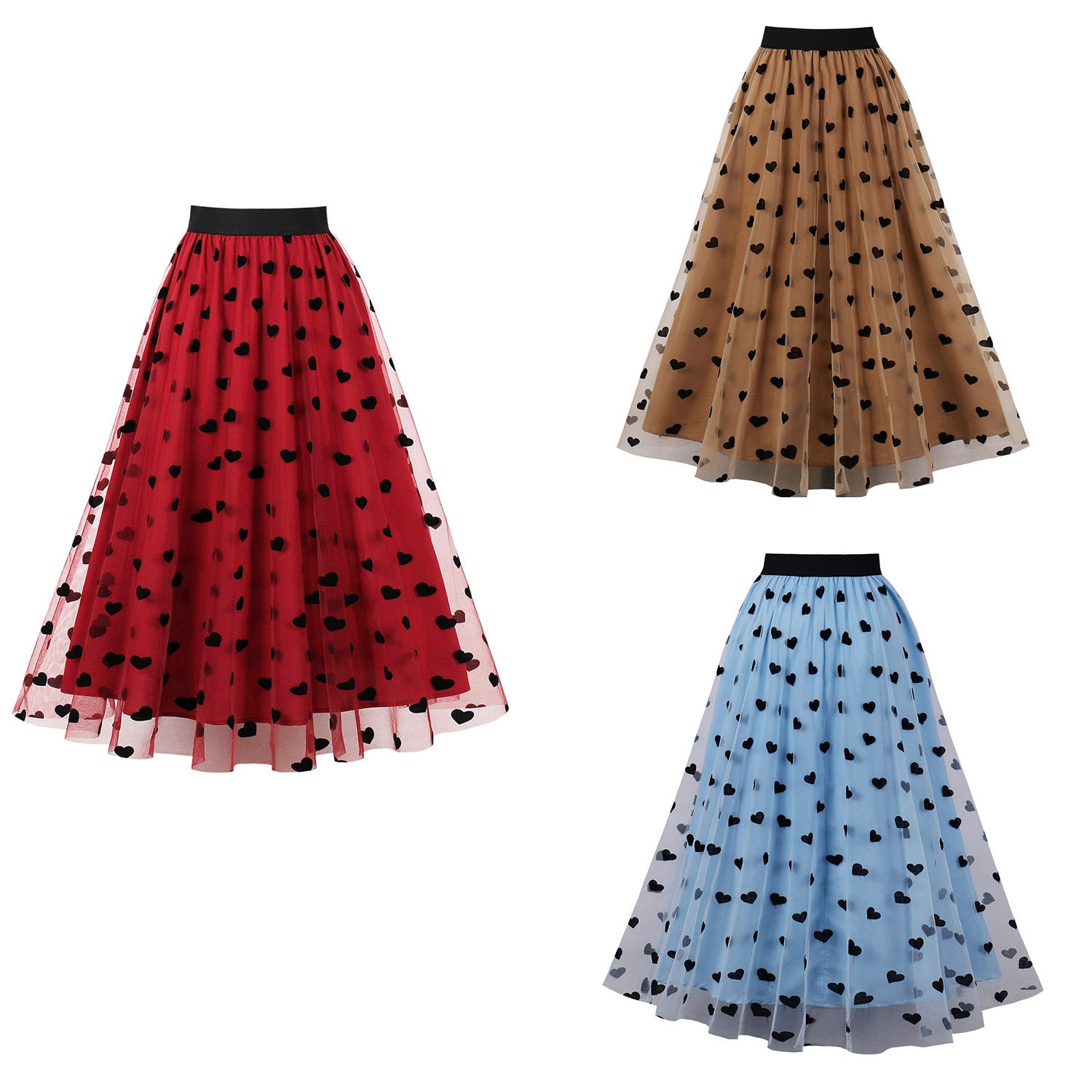 Polka Dot High-Waist Midi Skirt - Flared Silhouette