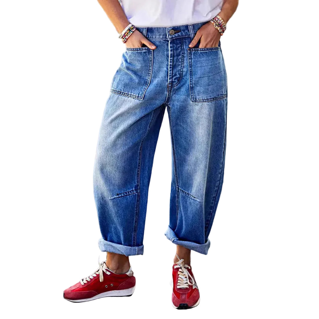 Mid-Rise Cropped Boot-Cut Jeans – Modest Denim in Blue & Grey