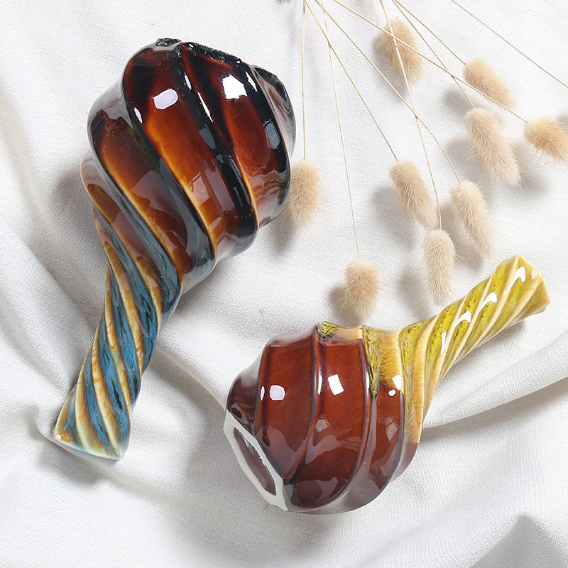 Handmade Ceramic Spiral Vase – Flower Glaze Finish