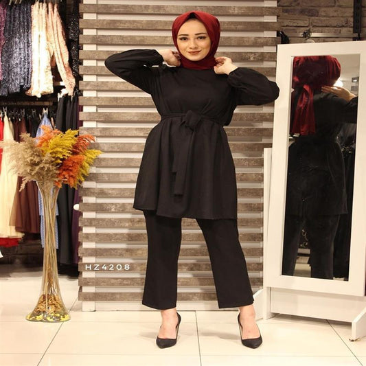 Zweiteiliges, schlichtes Outfit-Set, Hijab-Kleid im türkischen Stil