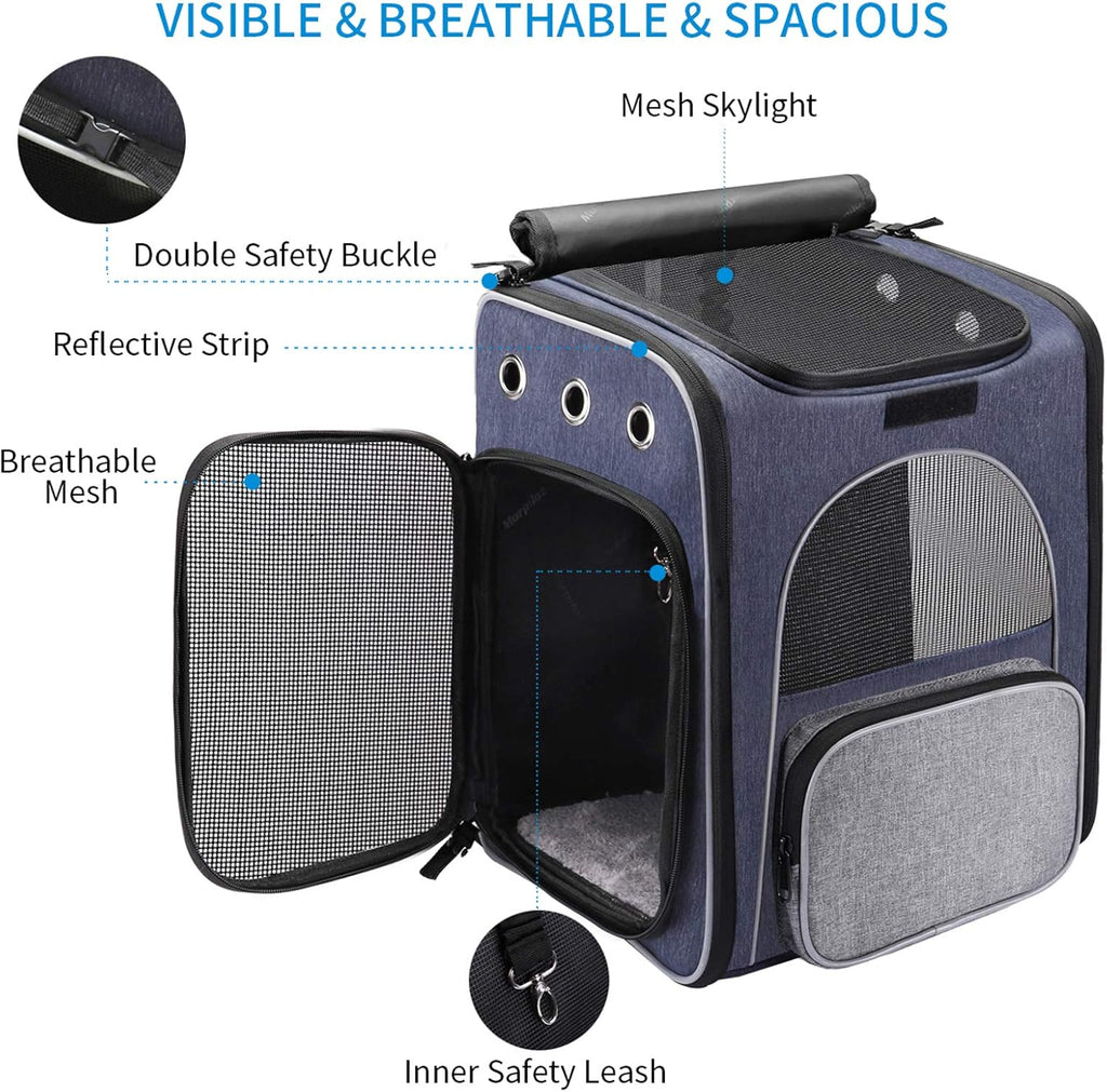 ® Cat Carrier Backpack, Foldable Pet Backpack Carrier for Cats and Small Dogs, Breathable Dog Carrier Backpack with Inner Safety Leash + Folding Dog Bowl Ideal for Hiking Traveling Outdoor Use