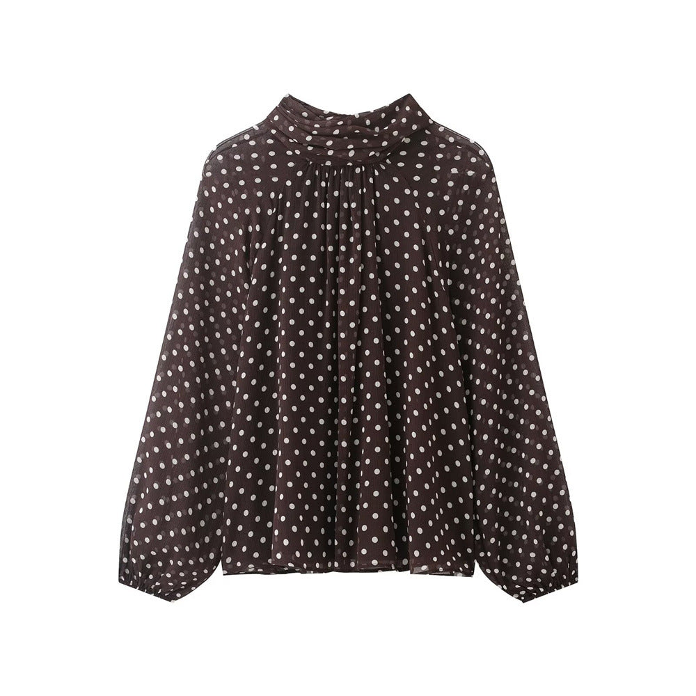 Polka Dot Bow Blouse - Spring Long-Sleeve Shirt