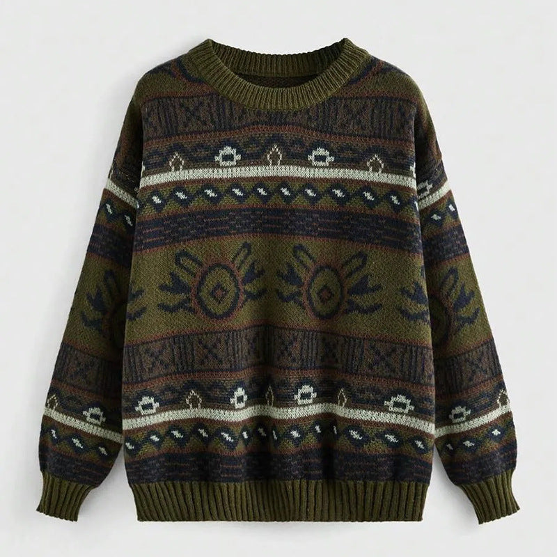 Women's Jacquard Round Neck Pullover Sweater