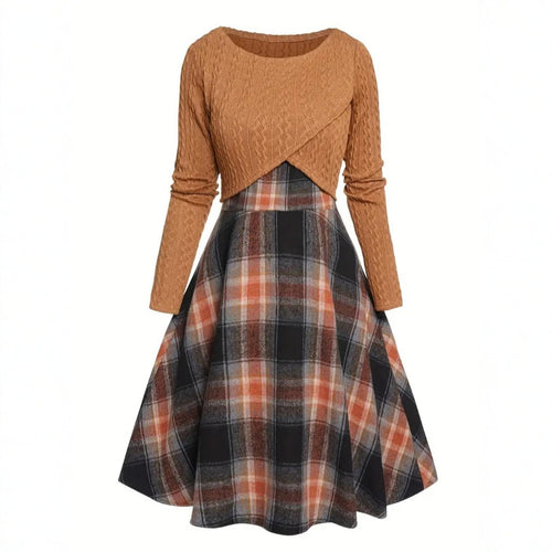 Womens Two-pieces Set, Knitted Long-sleeve Top And Dress