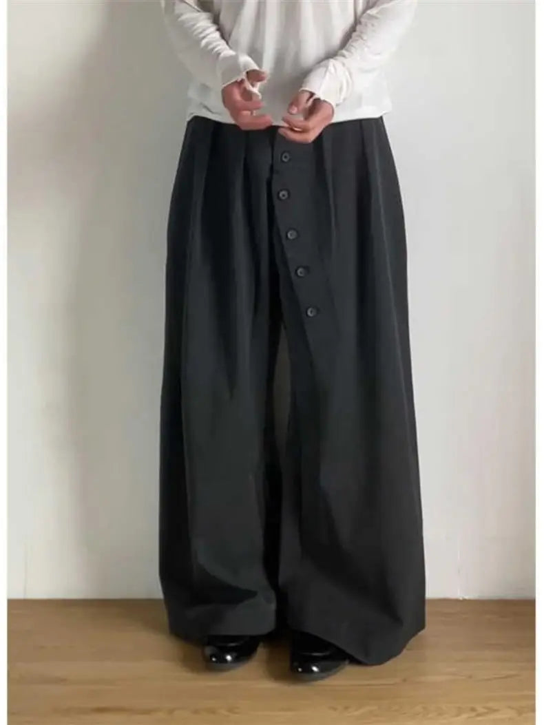 American Retro Ring Button Black Suit Pants