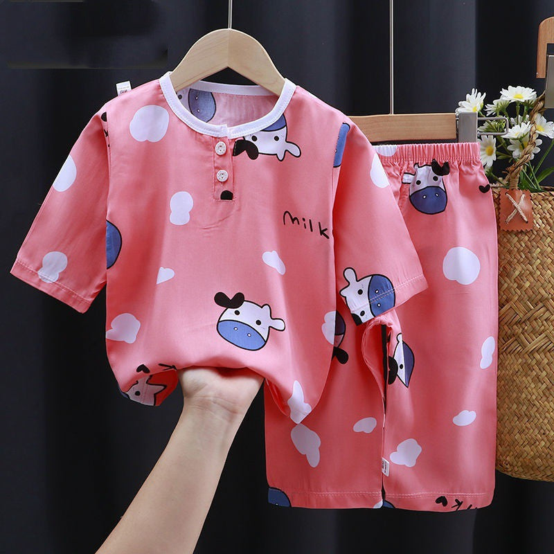 Babies’ 2-Pieces Summer Cotton Set - Powder cow / 100cm - 2-pieces set