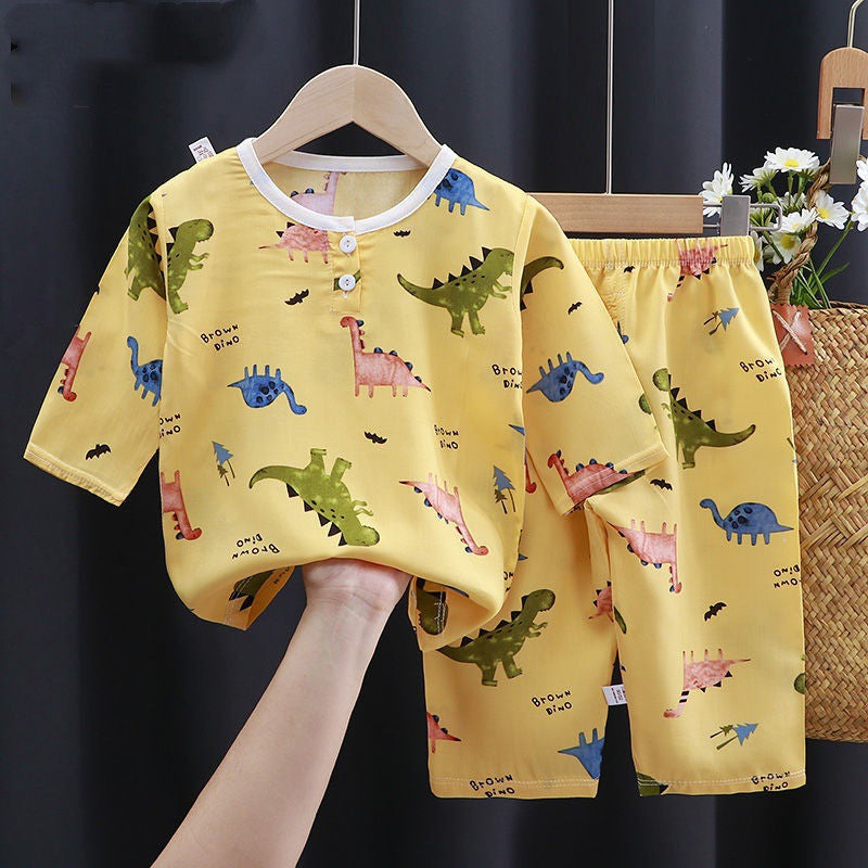 Babies’ 2-Pieces Summer Cotton Set - Yellow dinosaur / 100cm - 2-pieces set