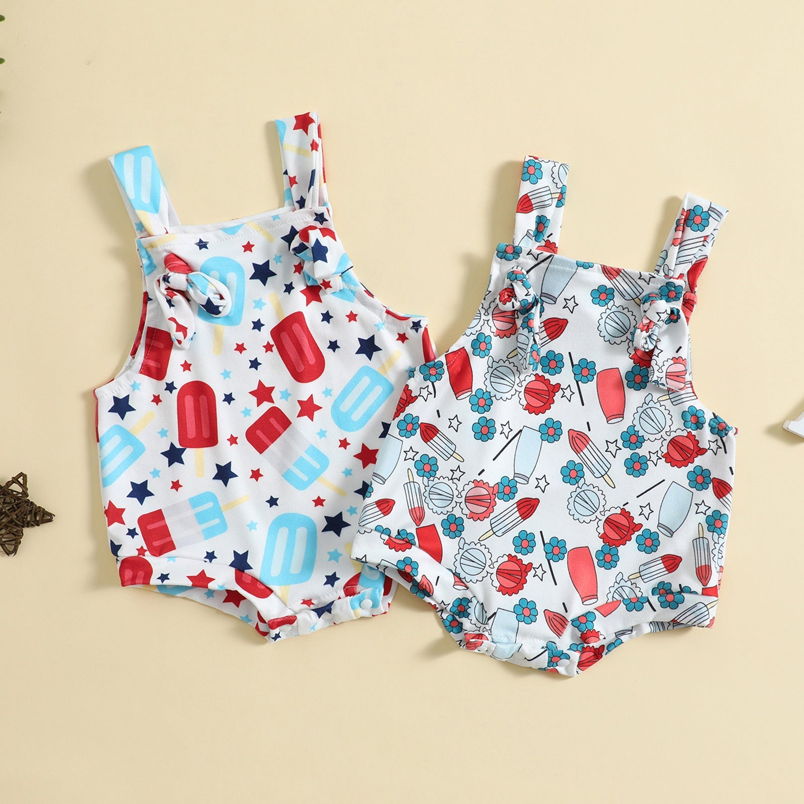 Babies’ Printed Front Knotted Suspender Pants - Babies’ suspender
