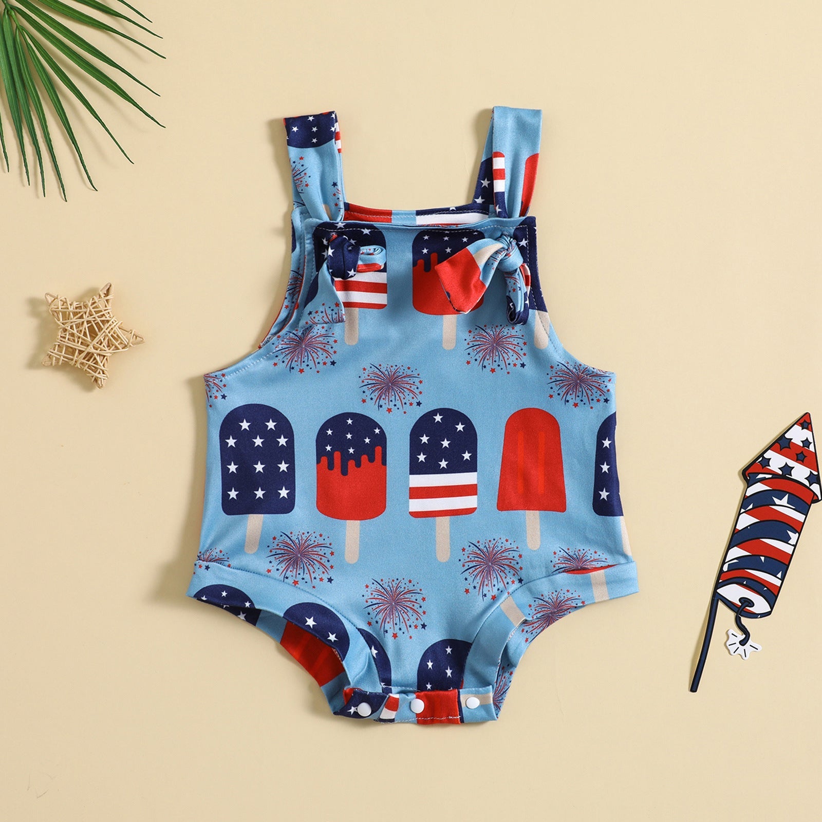 Babies’ Printed Front Knotted Suspender Pants - Blue Ice Cream / 100cm - Babies’ suspender