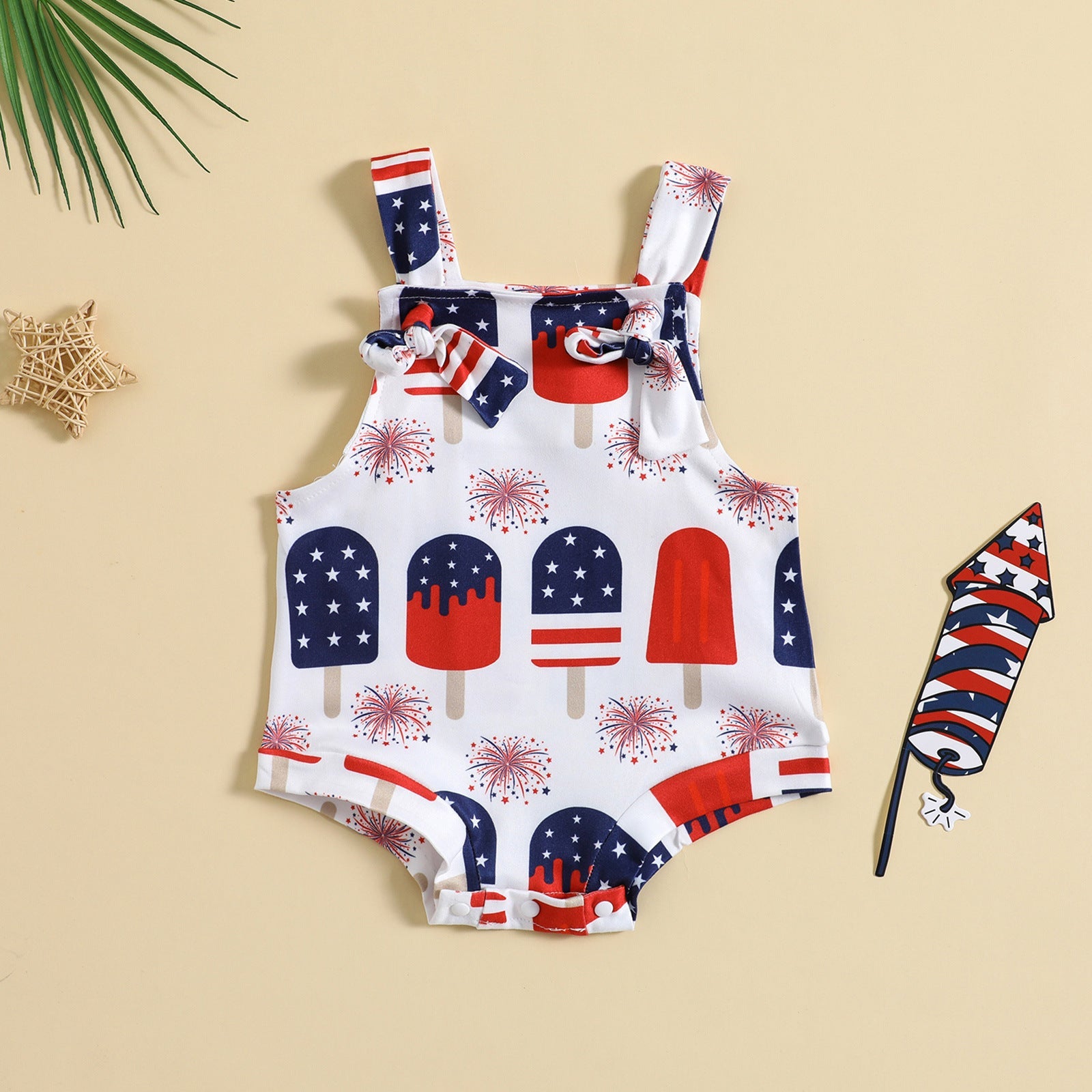 Babies’ Printed Front Knotted Suspender Pants - White Ice Cream / 100cm - Babies’ suspender