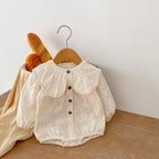 New cotton baby girl baby flower embroidery large collar long sleeve loose Ha jumpsuit for autumn 2022