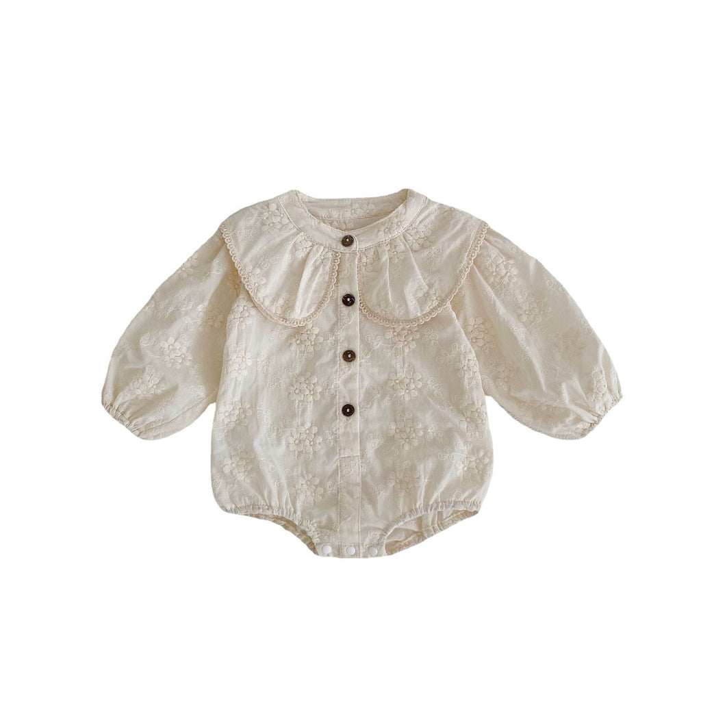 New cotton baby girl baby flower embroidery large collar long sleeve loose Ha jumpsuit for autumn 2022