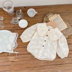 New cotton baby girl baby flower embroidery large collar long sleeve loose Ha jumpsuit for autumn 2022