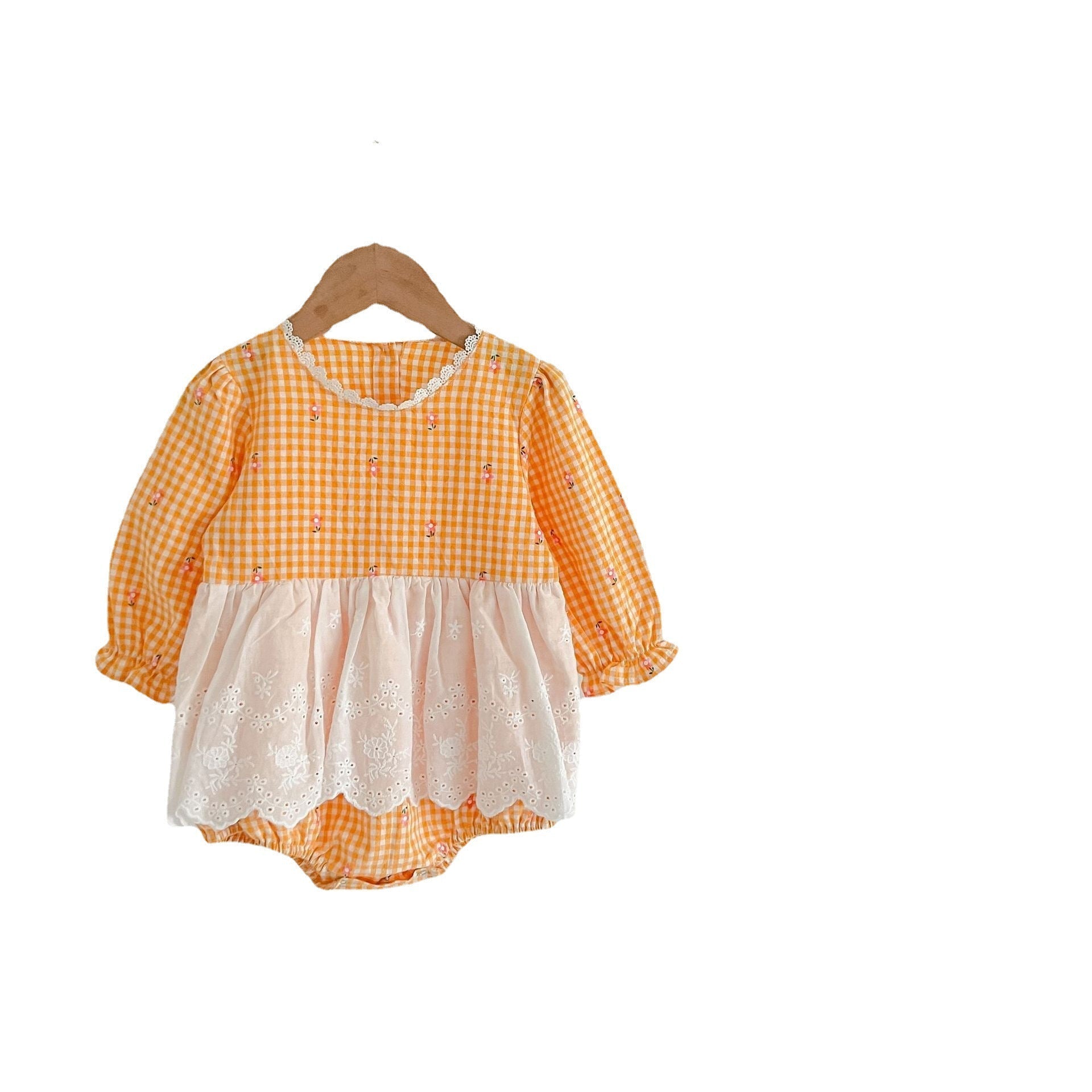 ins fall new baby children’s onesie girl baby plaid small floral lace apron ha clothing climbing suit