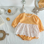 ins fall new baby children’s onesie girl baby plaid small floral lace apron ha clothing climbing suit