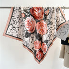 Women's Premium Twill Silk Scarf, Large Printed 90/90cm Striped Square Scarf