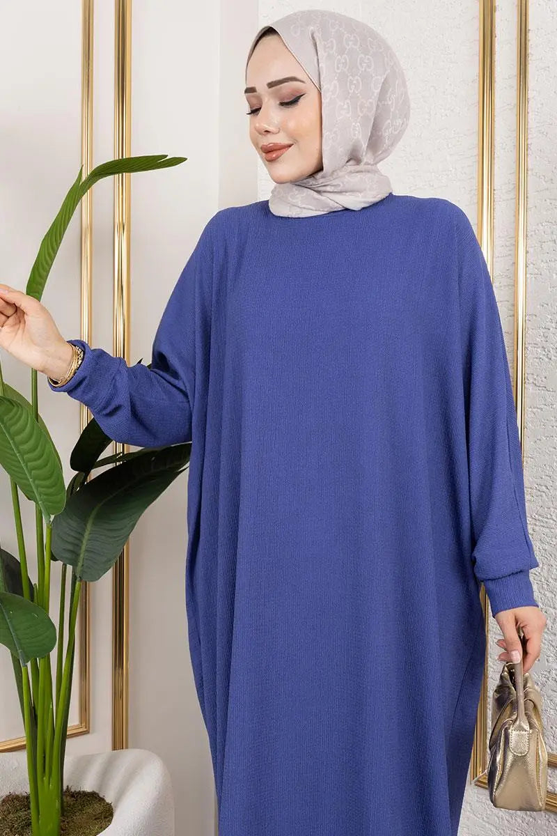 Batwing Sleeve Crepe Dress | Indigo – NEOMODEST product image 2