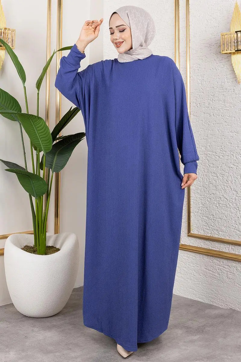 Batwing Sleeve Crepe Dress | Indigo – NEOMODEST product image 3