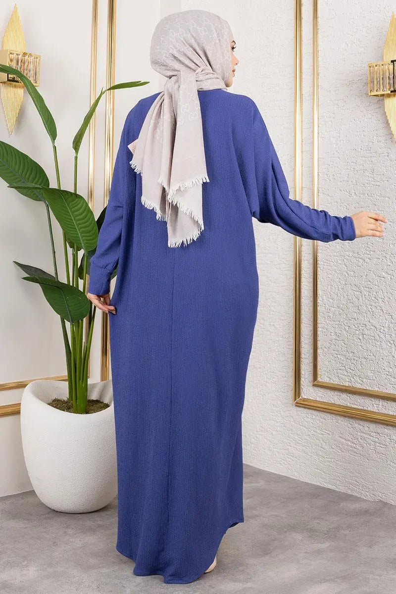 Batwing Sleeve Crepe Dress | Indigo – NEOMODEST product image 4