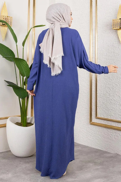 Batwing Sleeve Crepe Dress | Indigo – NEOMODEST product image 4