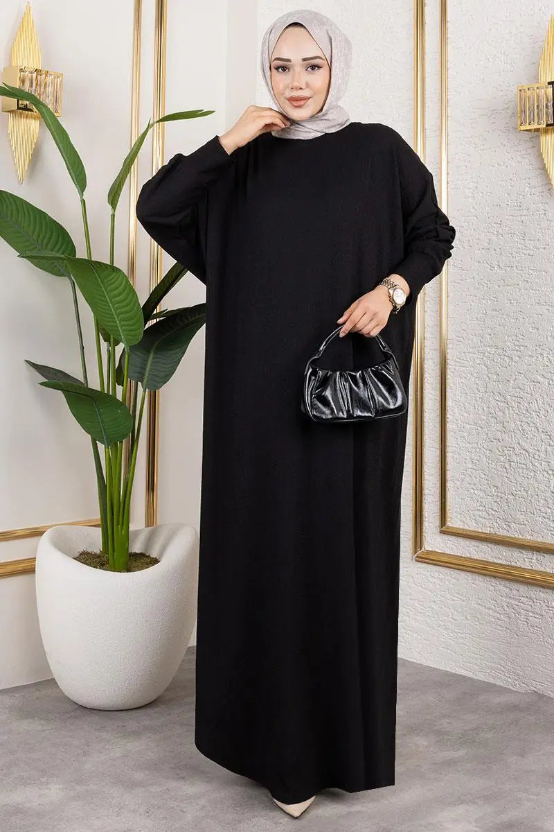 Batwing Sleeve Crepe Dress | Black – NEOMODEST product image 2