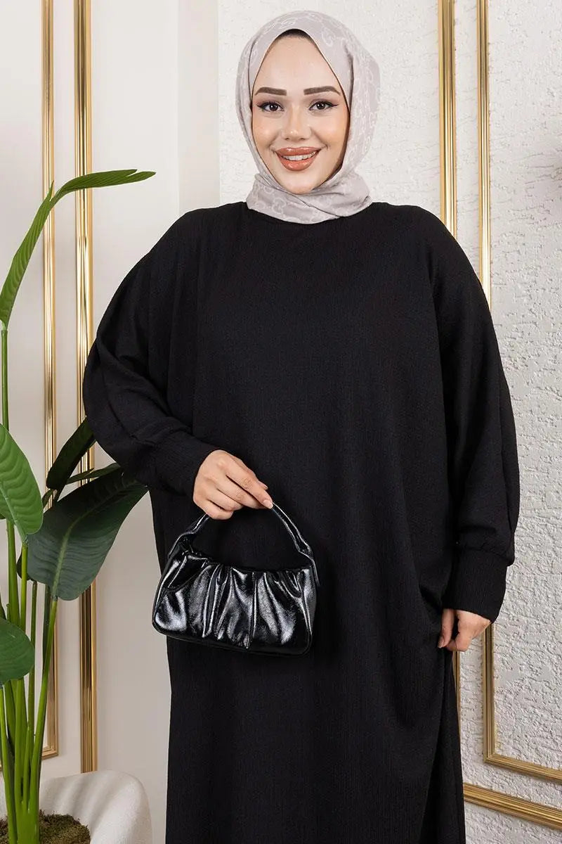 Batwing Sleeve Crepe Dress | Black – NEOMODEST product image 3