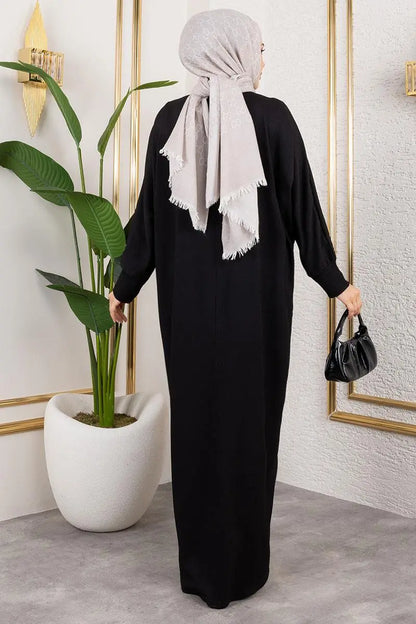 Batwing Sleeve Crepe Dress | Black – NEOMODEST product image 4
