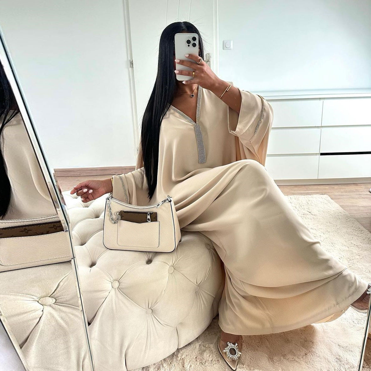 Versatile Bat Sleeve Abaya Cape Dress, Middle Eastern Robe