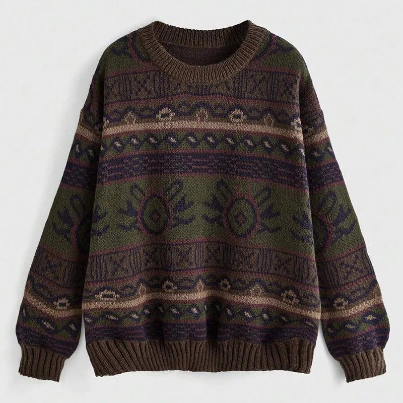 Women's Jacquard Round Neck Pullover Sweater