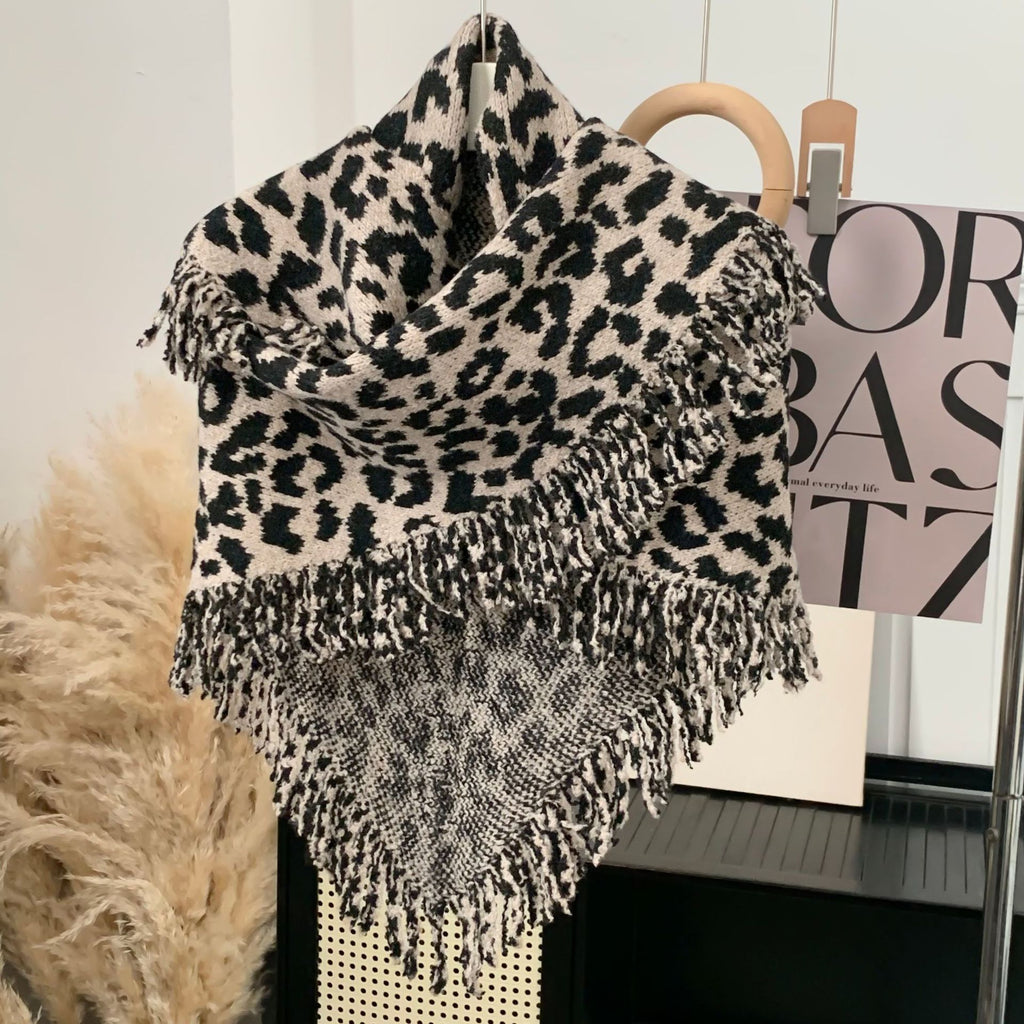 Women's Leopard Print Fringe Scarf
