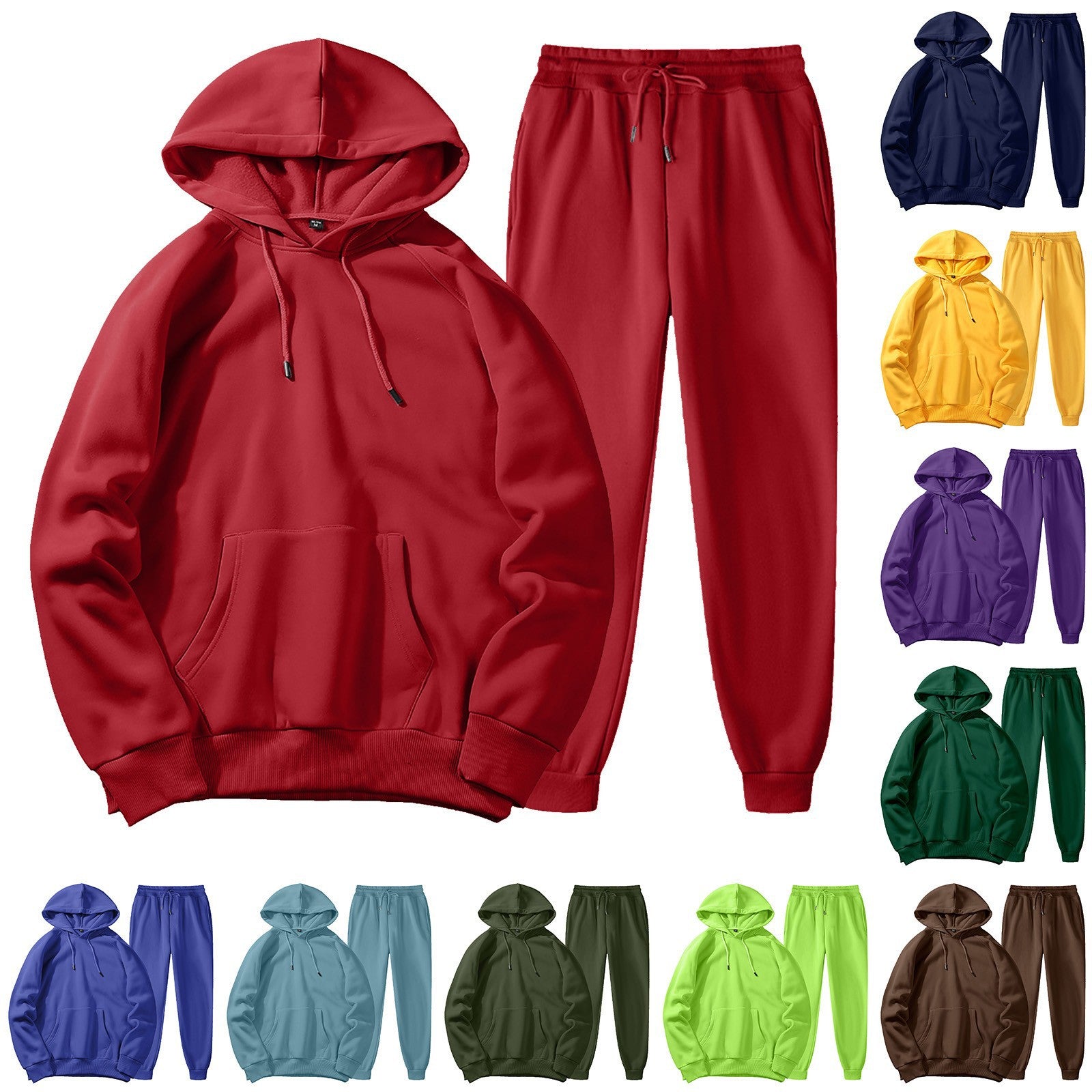 Men's Casual Solid Colour Sports Suit, Sports Hoodie and Trousers Set