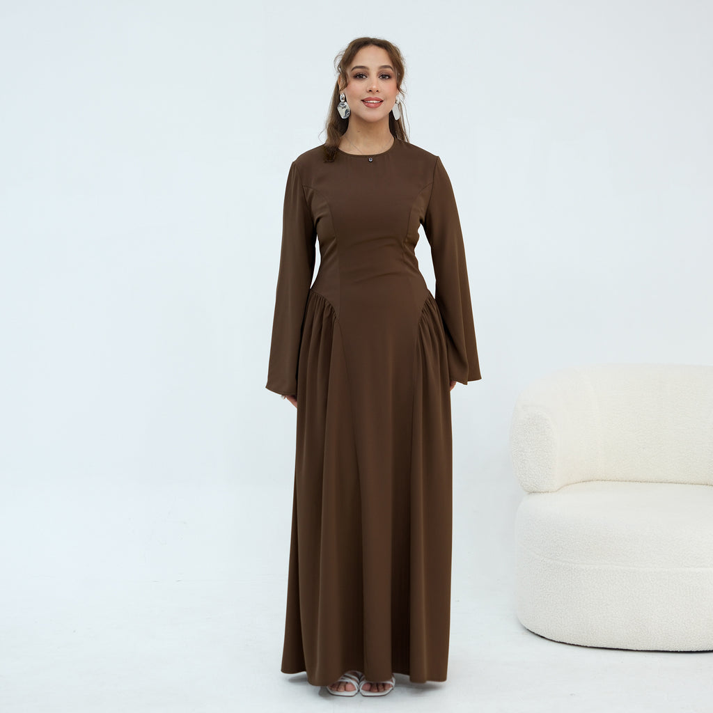 Elegant Floor-Length Modest Dress - Plus Size Long Sleeve A-Line Dress