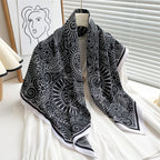 Women's Premium Twill Silk Scarf, Large Printed 90/90cm Striped Square Scarf