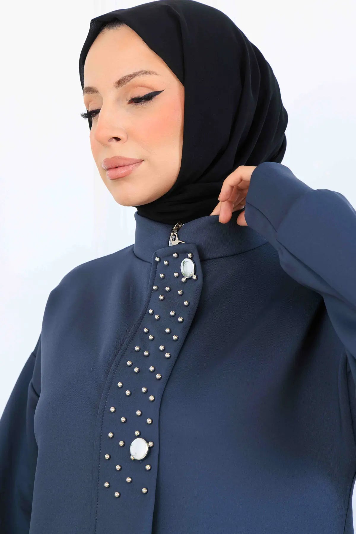 Beaded Detailed Scuba Two Piece Set | Indigo – NEOMODEST product image 3