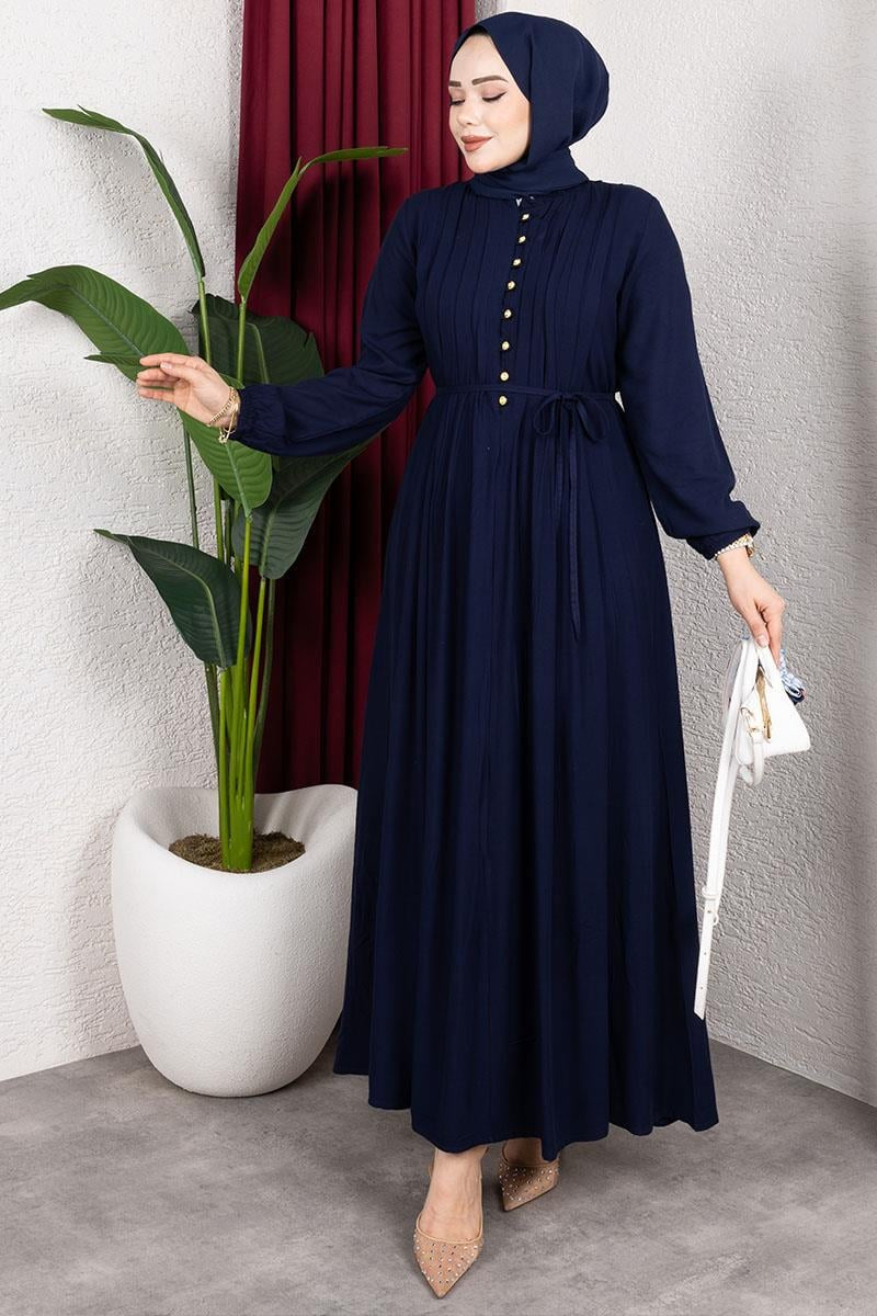Belmando Dress With Gold Buttons | Black – NEOMODEST product image 1