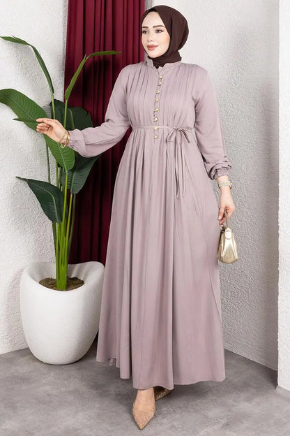 Belmando Dress With Gold Buttons | Vison – NEOMODEST product image 2