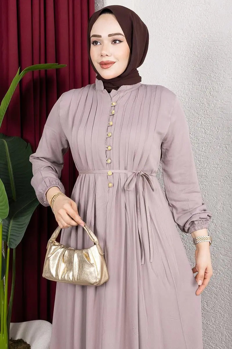 Belmando Dress With Gold Buttons | Vison – NEOMODEST product image 3